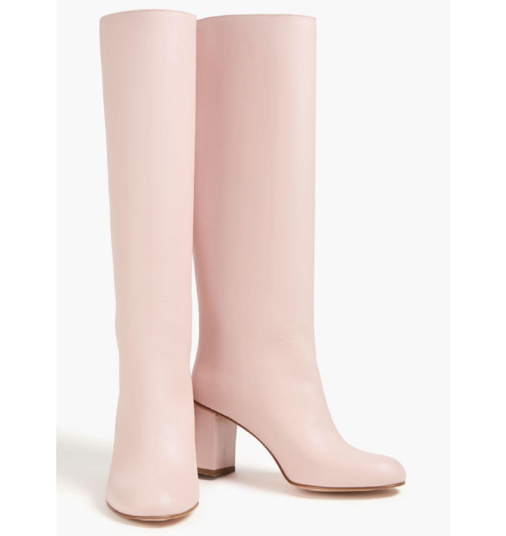 希少良品　レッドヴァレンティノ　ロングブーツ37　ピンクベージュ　太ヒール