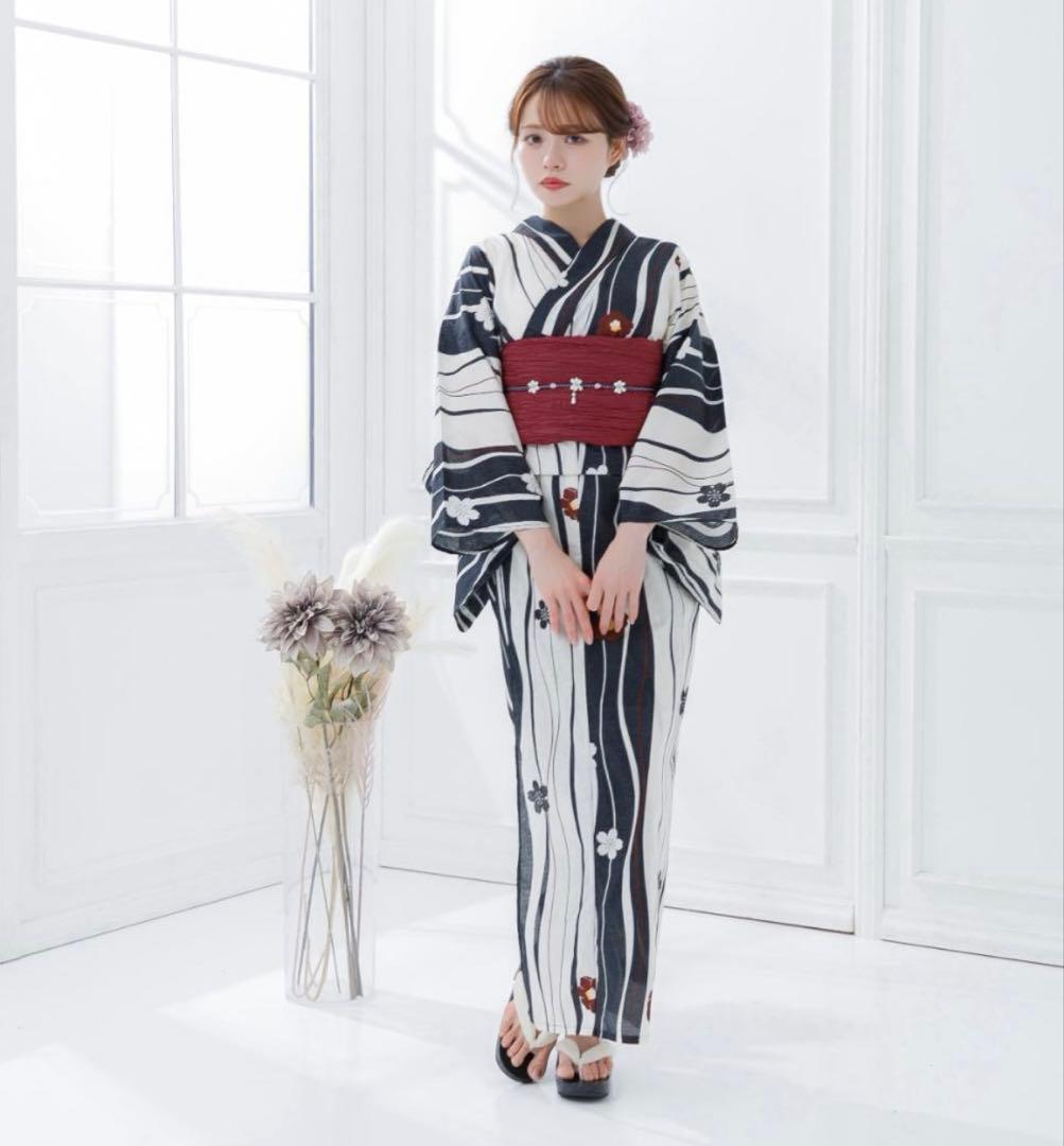 Y4-41浴衣セット＋浴衣スリップ＋お花パール飾り紐