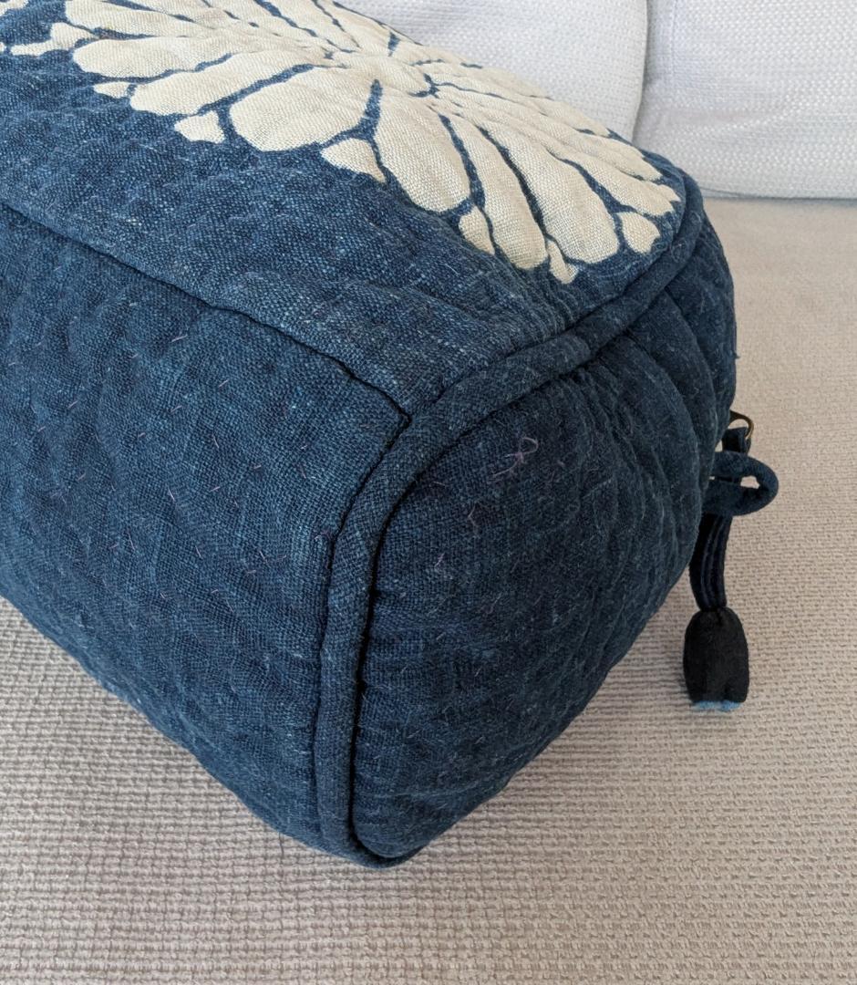 古布 藍染 手作り ハンドバッグ ヴィンテージ 37cm Indigo 菊紋