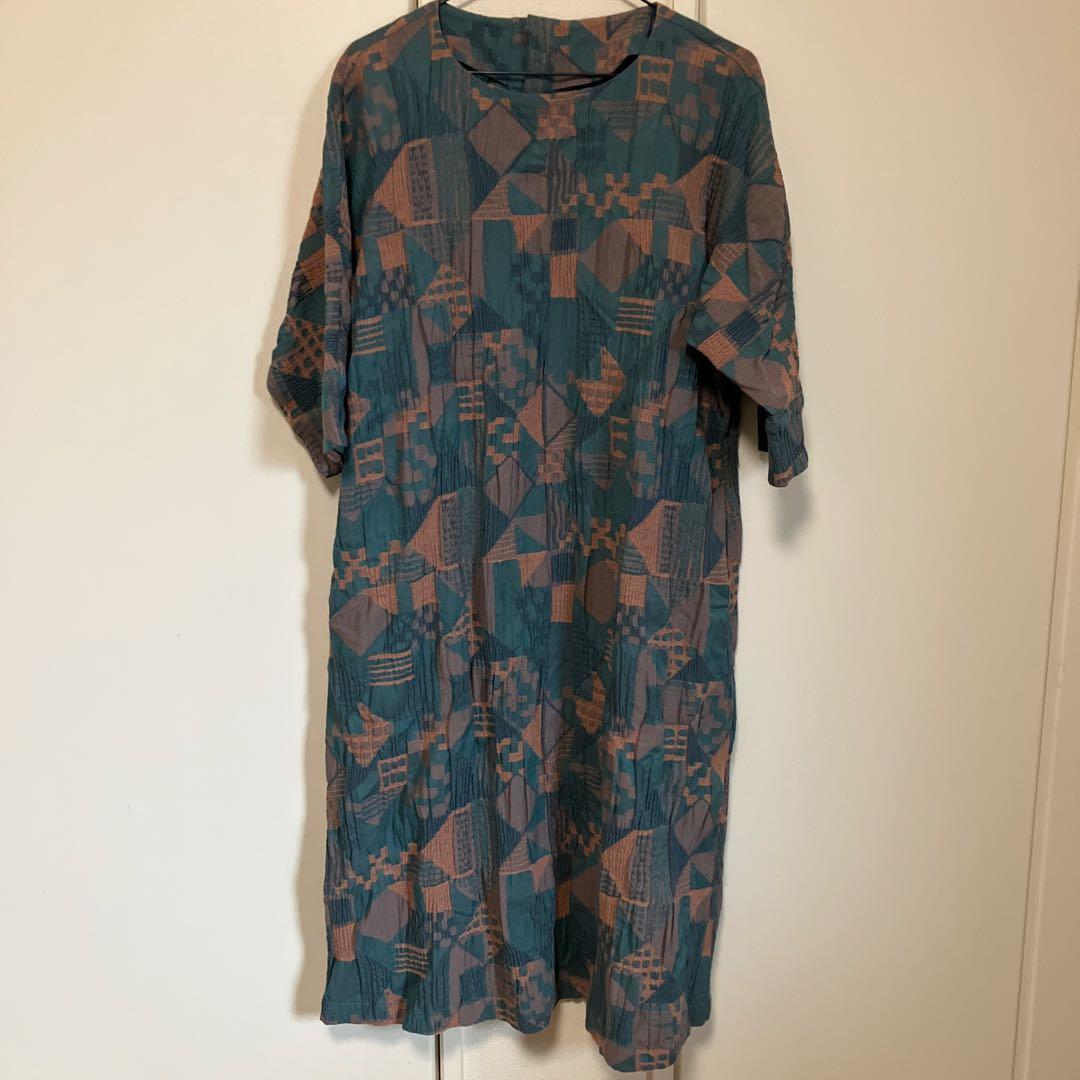 ピ*ー様 【群言堂】幾何学模様 七分袖ワンピース