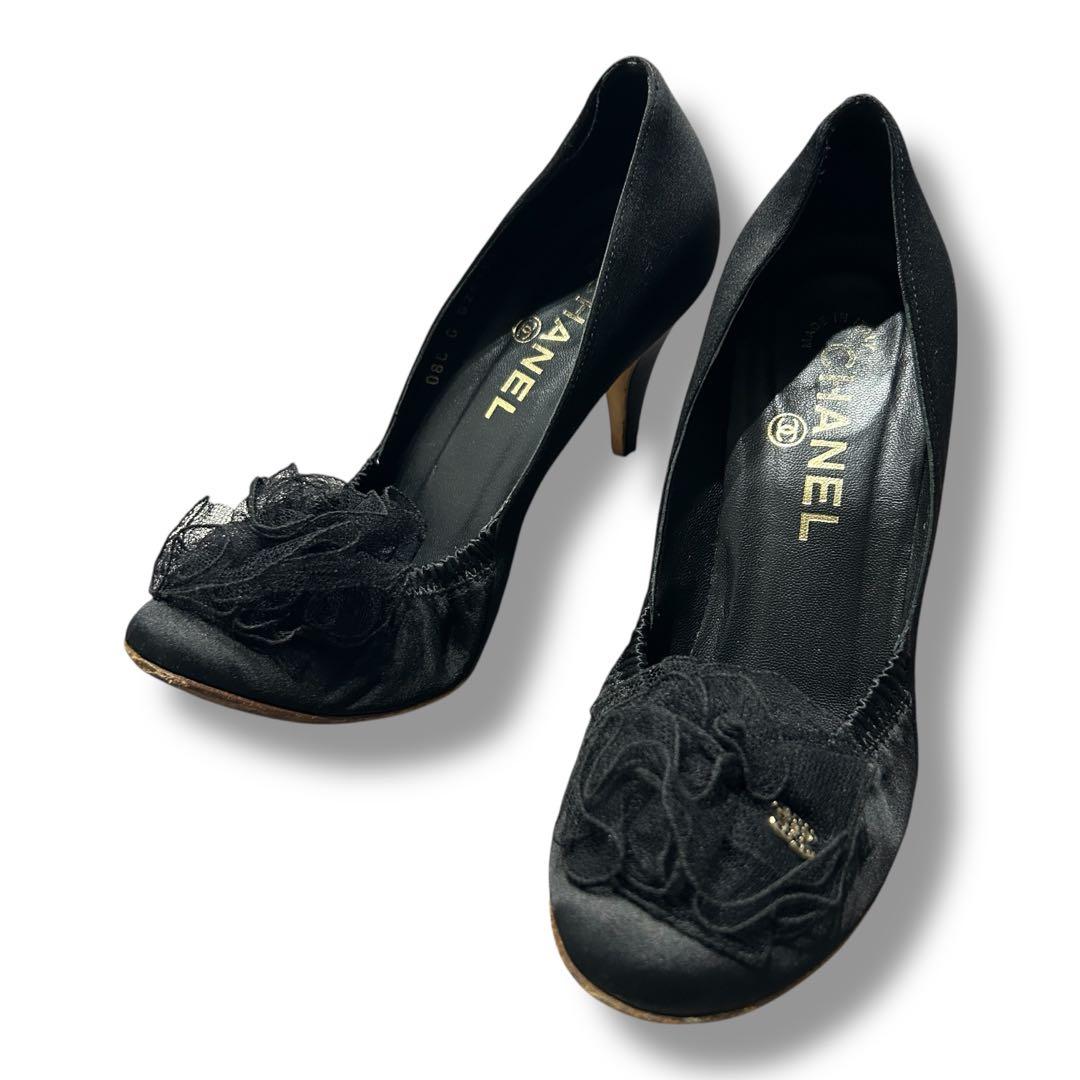 シャネル CHANEL パンプス ヒール ココマーク ミュール 黒 36