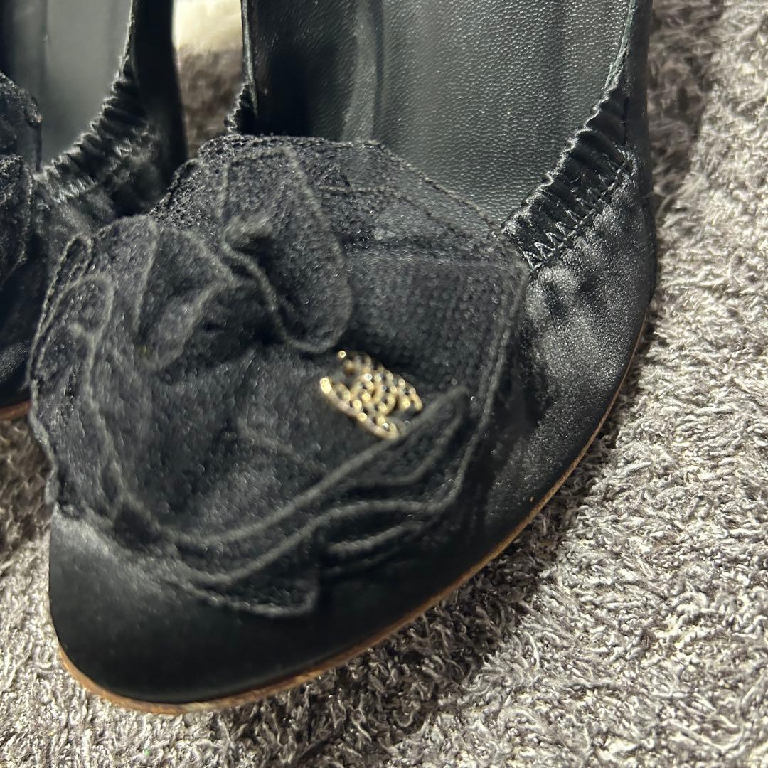 シャネル CHANEL パンプス ヒール ココマーク ミュール 黒 36