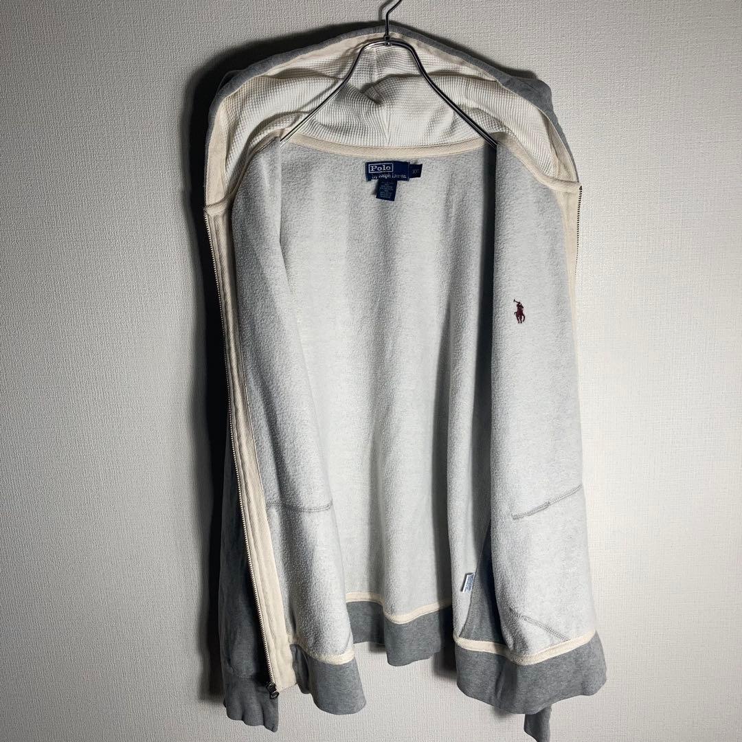 【肉厚】RALPH LAUREN フルジップ パーカー 刺繍ロゴ グレー 2XL