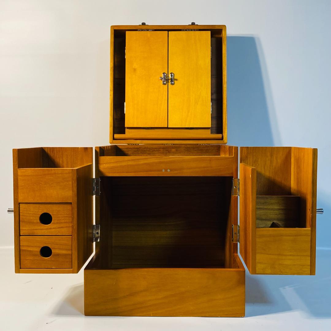 化粧箱 木目 三面鏡 木製 レトロ メイクボックス ドレッサー ② 送料込み