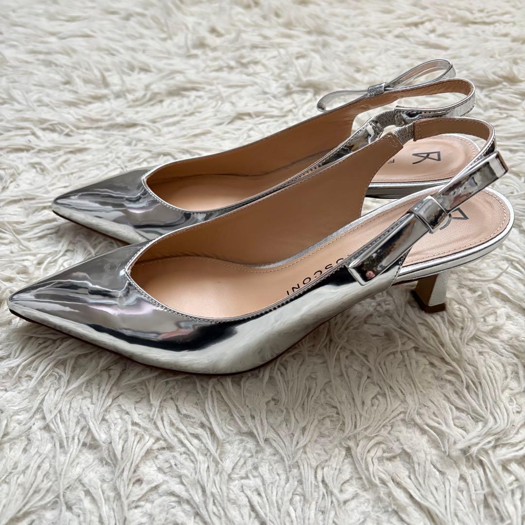 美品　ファビオルスコーニ メタリックバックストラップパンプス　24cm シルバー