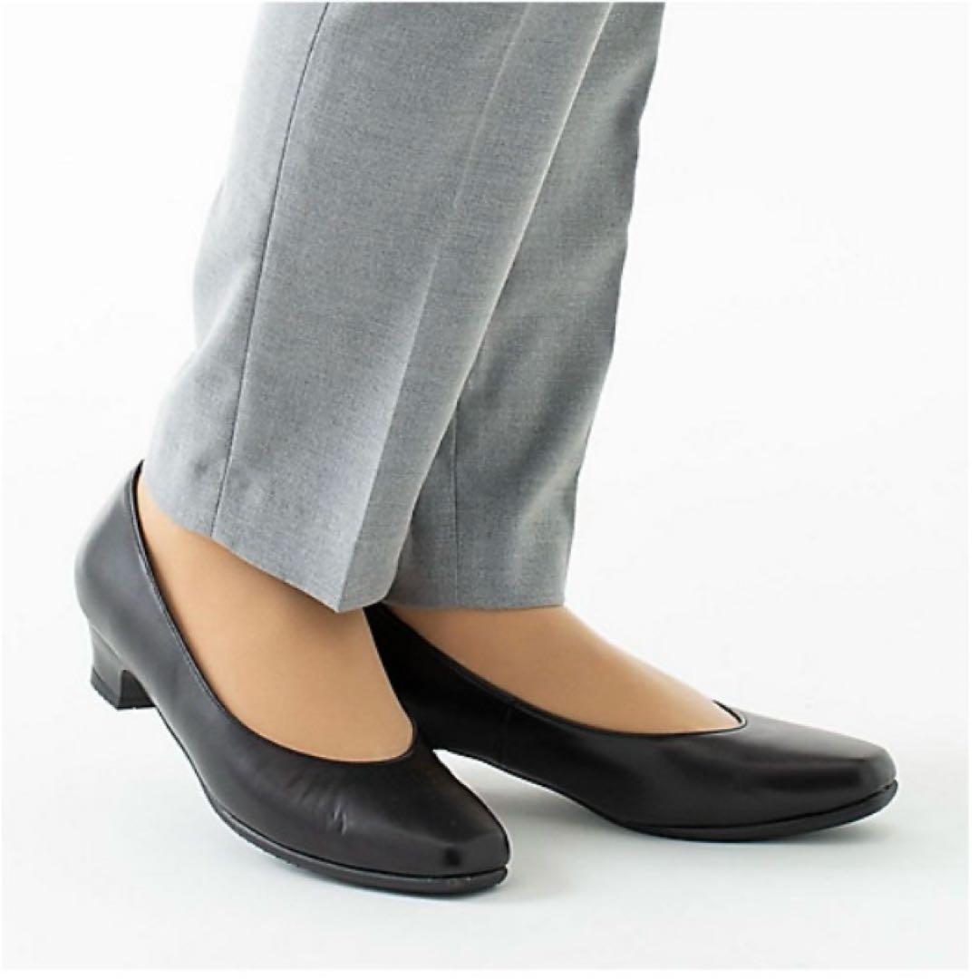 【美品】pedala ペダラ ブラック レザー スクエアトゥ パンプス 23.5