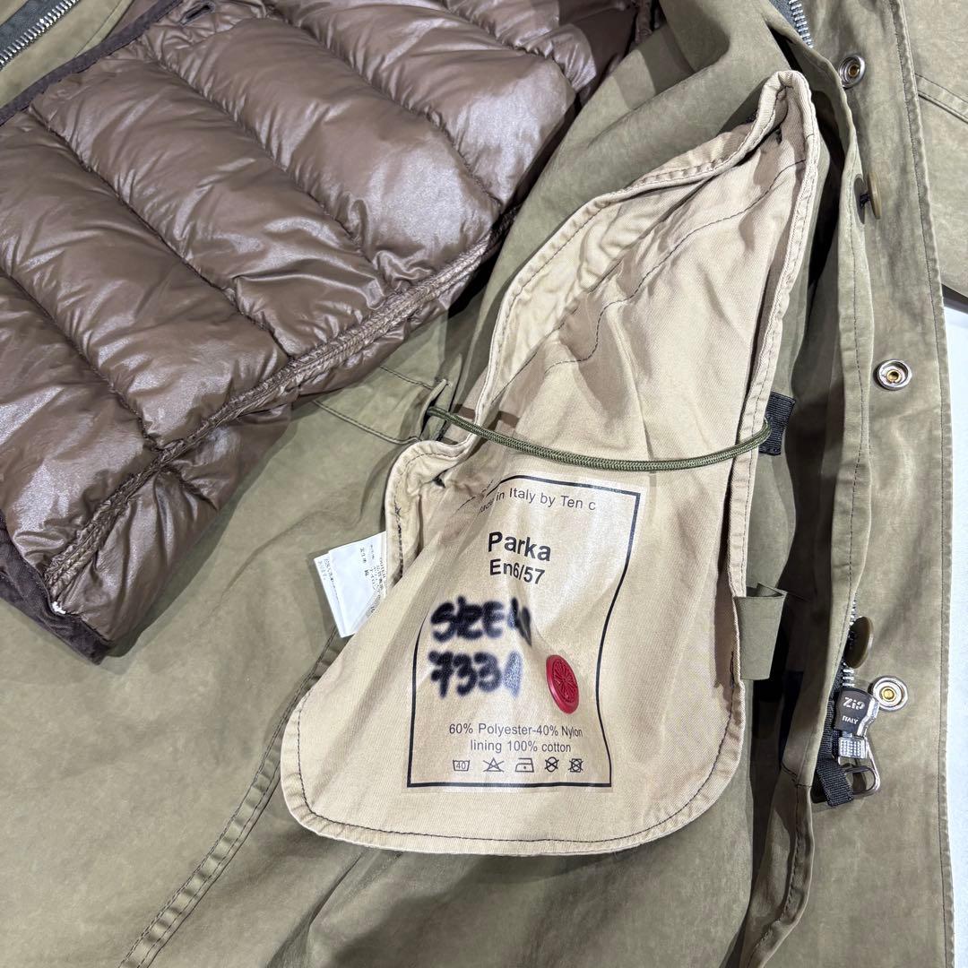 Ten c Parkaモッズコート インナーダウン、ウールフード付き　サイズ48