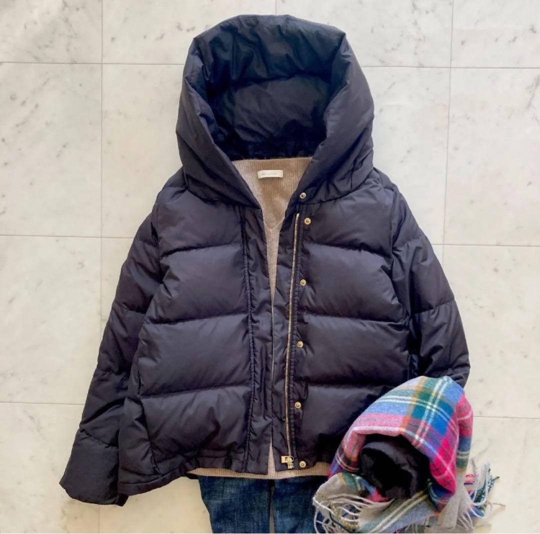 美品　スローブイエナ　ショールフードショートダウンコート　ブラック　38