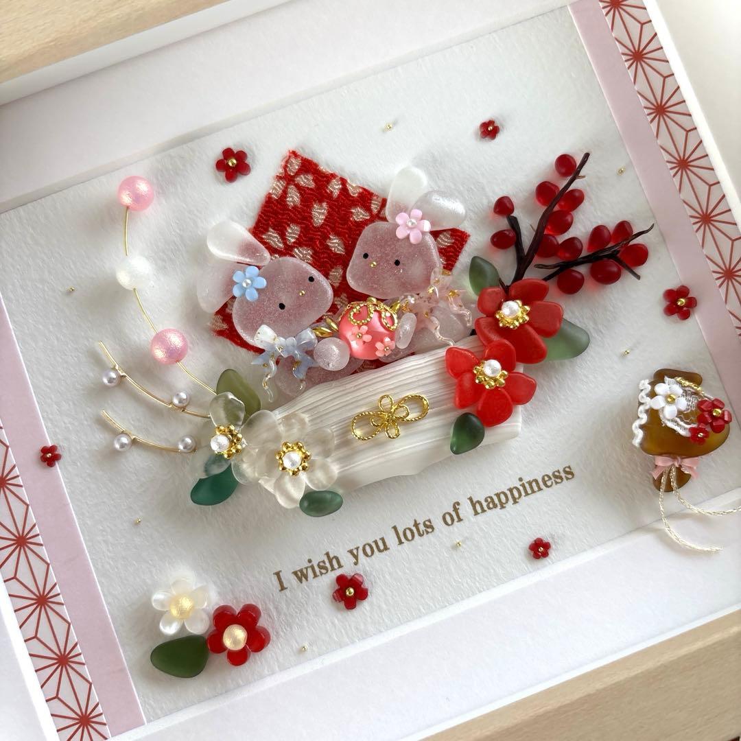 シーグラスアート❁仲良しうさちゃんのお正月アレンジメント❁