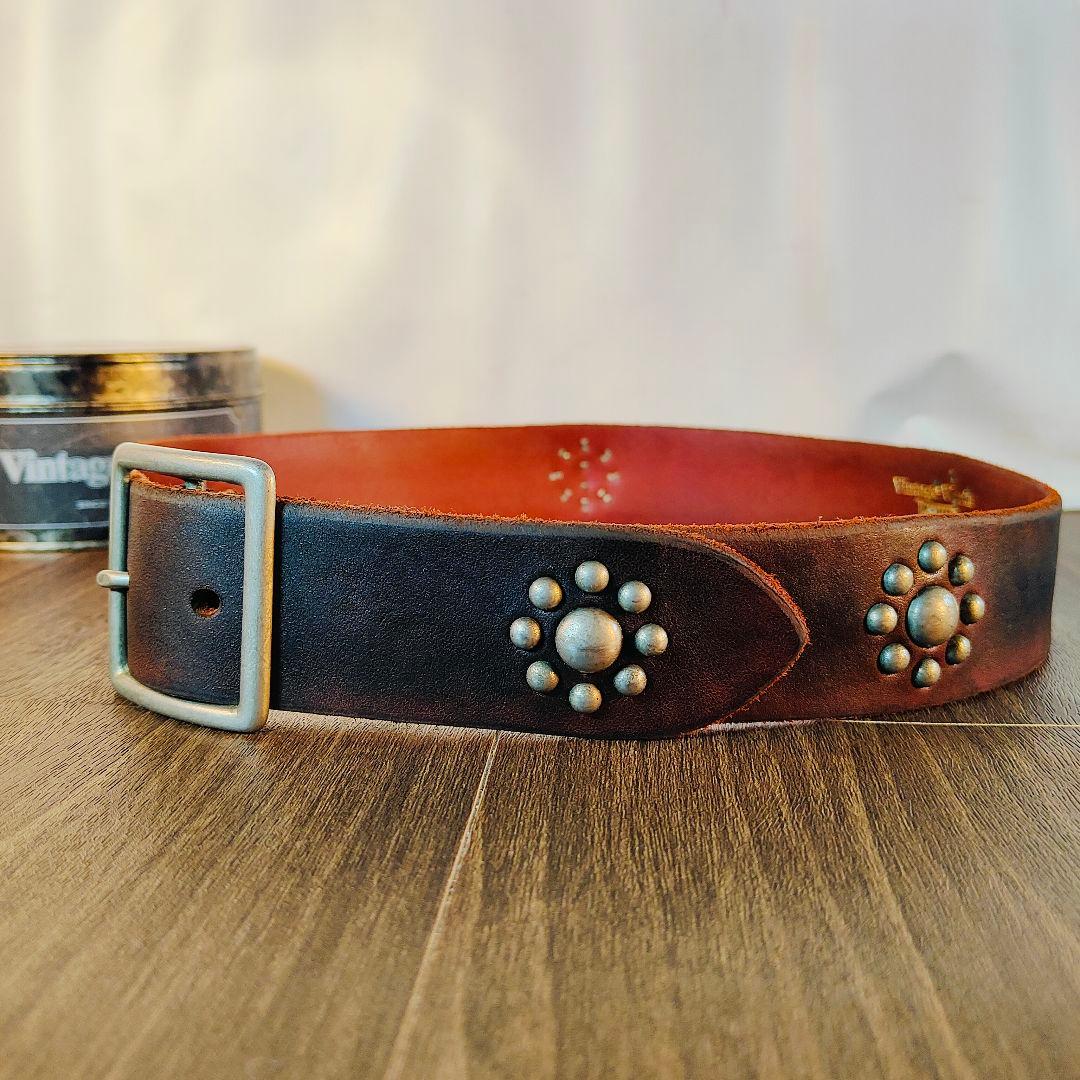 【極上品】Vintage Works DH5697　高級茶芯スタッズドレスベルト