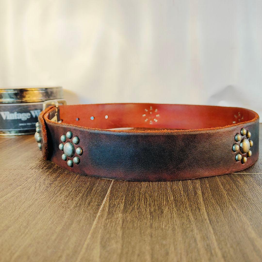 【極上品】Vintage Works DH5697　高級茶芯スタッズドレスベルト