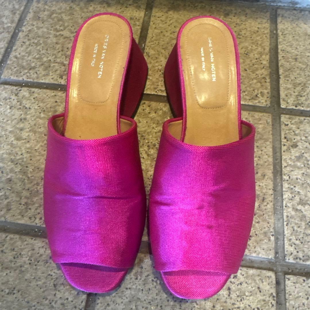DRIES VAN NOTEN ピンク サテン ミュール