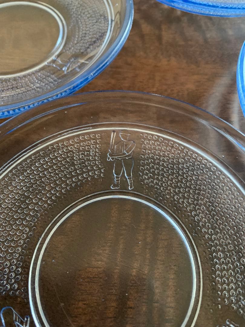 古いプレスガラス　野球柄　5枚セット