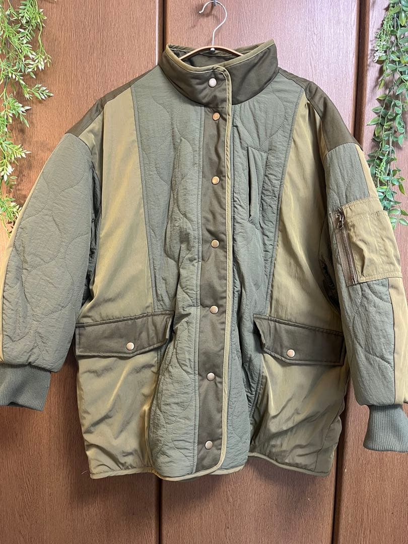 CFT.パッチワーク中綿ミリタリーコート/カーキ