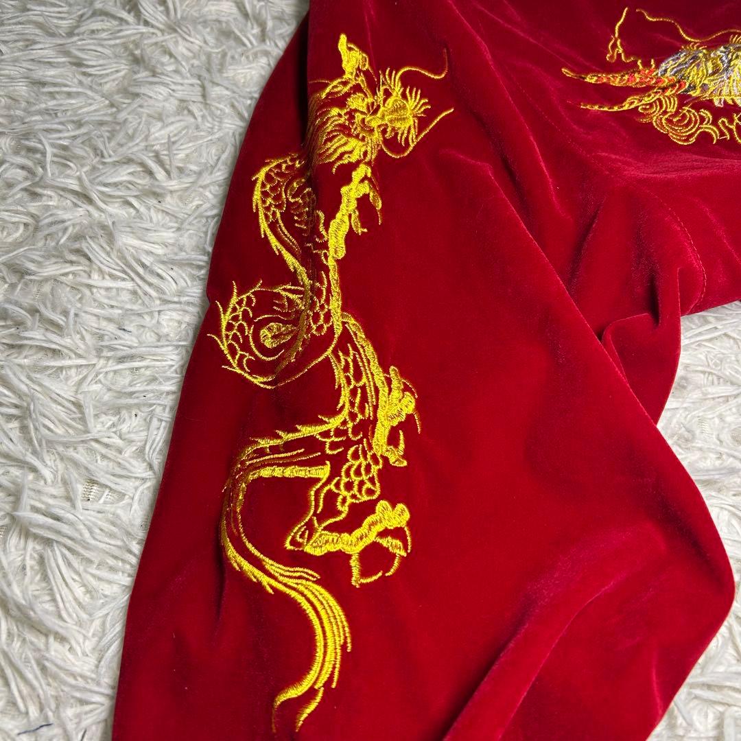 美品　スカジャン 龍 ドラゴン 刺繍 別珍 ベルベット　ベロア 金