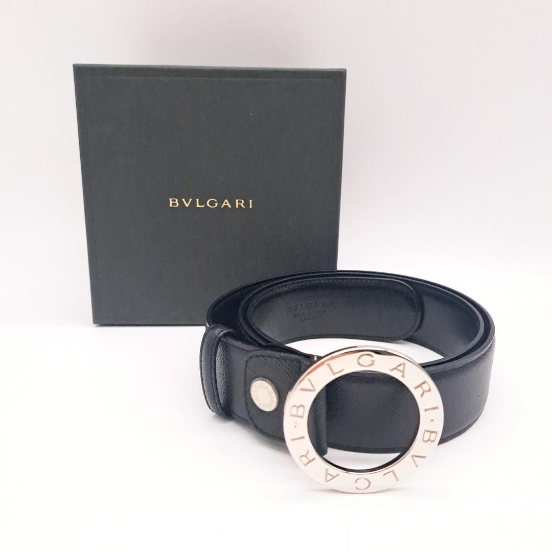 箱付き極美品✨ブルガリ ベルト サークルロゴ レザー ブラック