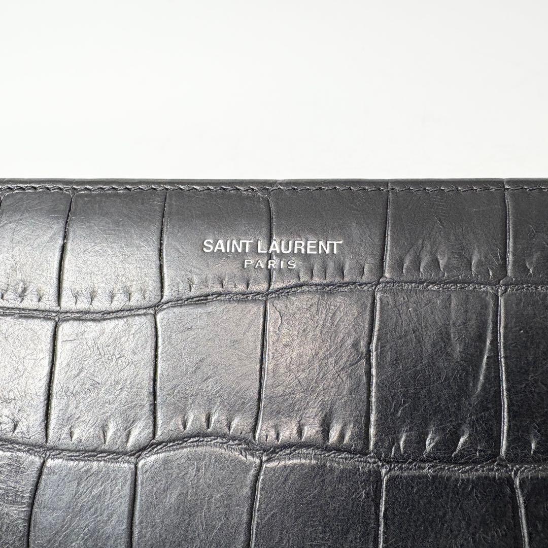 サンローラン　クロコ型押し　長財布　オーガナイザー　ブラック　美品