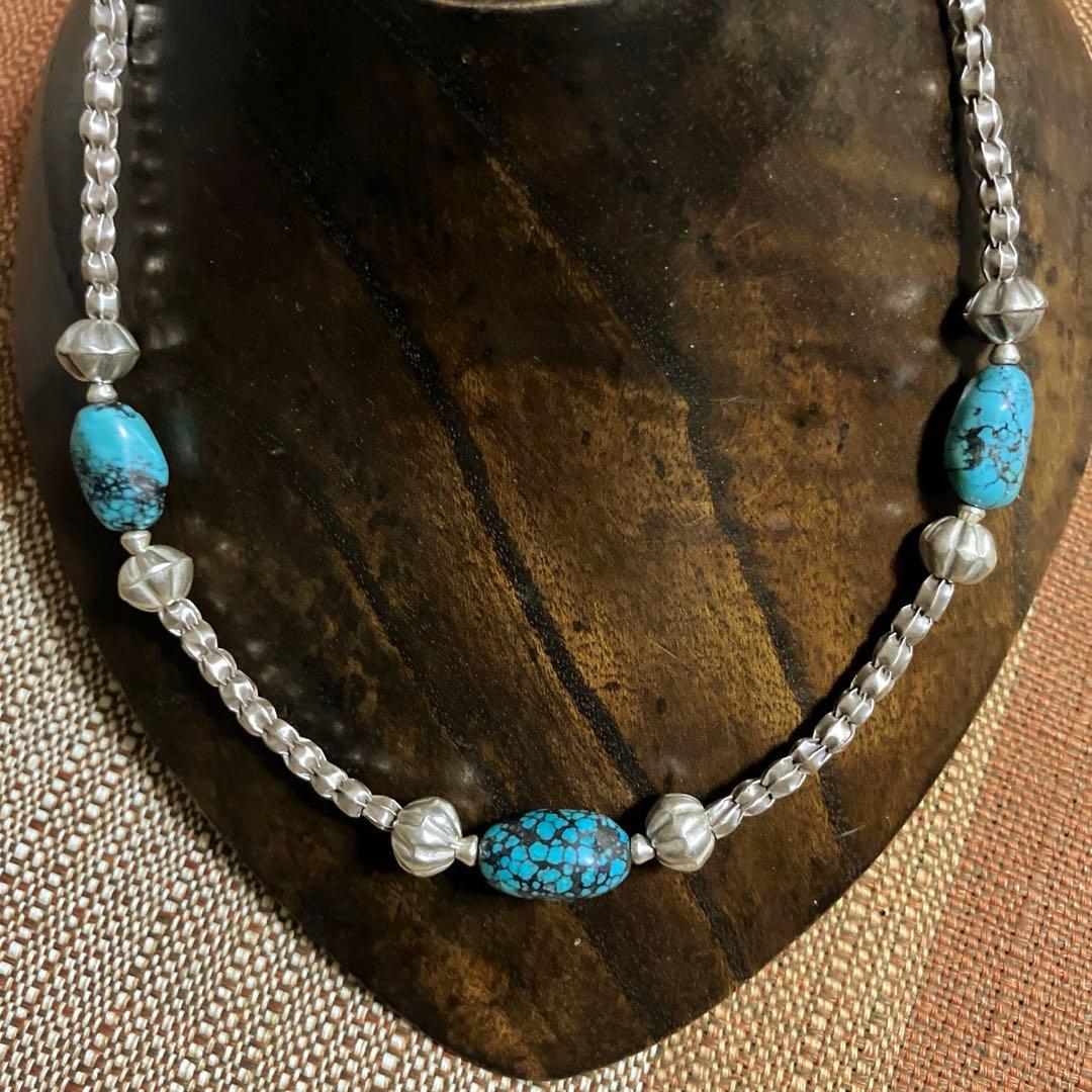 ケラ様御専用　天然ターコイズとカレンシルバーネックレス，ブレスレット2点