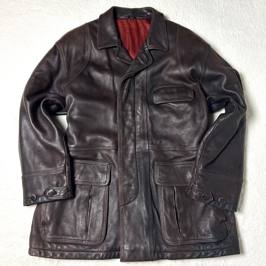 希少✨ ディアスキン レザーコート ヴィンテージ ダークブラウン