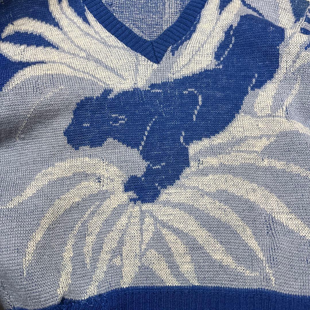 無*ー様 50s ジャガードニット　パンサー　オンブック　青　スペシャル