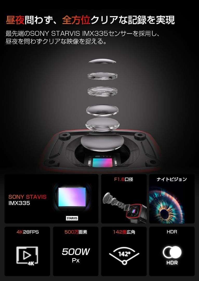 【R1753-22】バイクドライブレコーダー 4K 自転車ドラレコ駐車監視