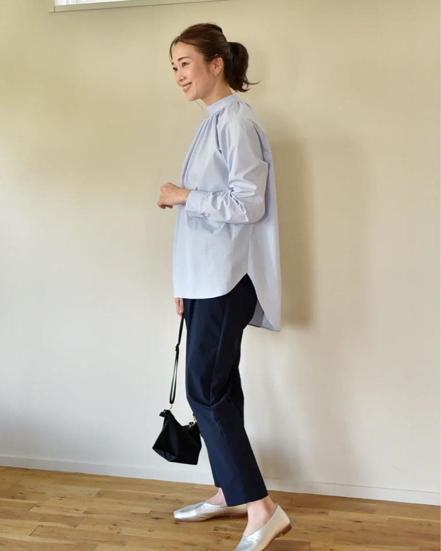 OUR アワーホーム　頼れるギャザーブラウス　ホワイト白