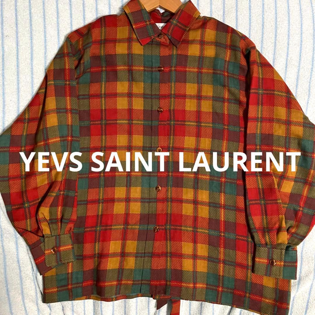 【状態良好❗️】90's YEVS SAINT LAURENT 総柄 ウールシャツ