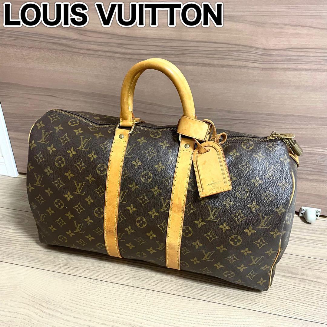 美品/ルイヴィトン　ボストンバッグ　キーポル45 モノグラム　ブラウン　ヌメ革