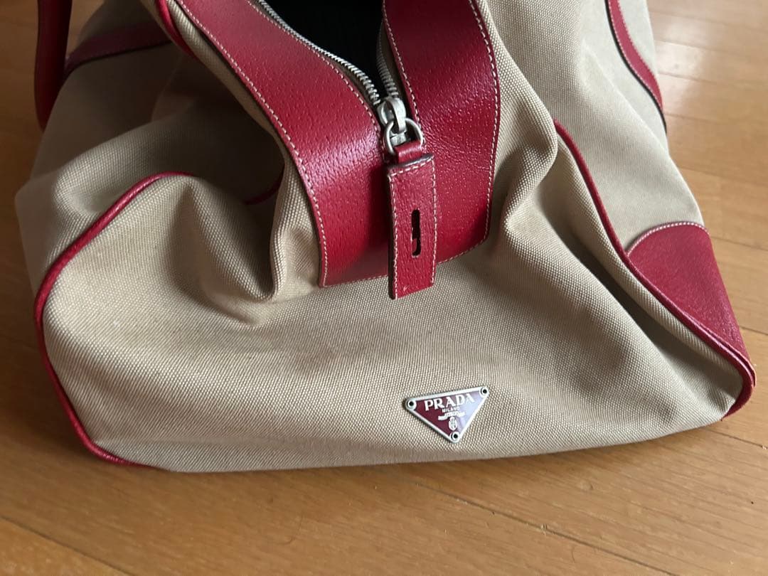 V*e様 PRADA ボストンバッグ ベージュ/赤 約70cm