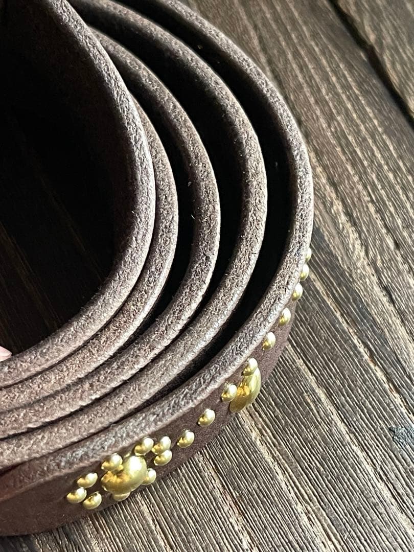 専用品　スタッズナローロングベルト真鍮フラワー　オイルシボ　ブラウン