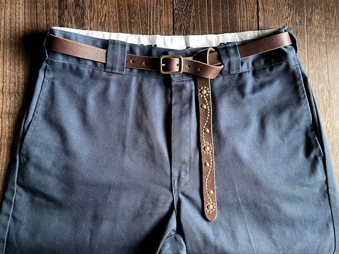 専用品　スタッズナローロングベルト真鍮フラワー　オイルシボ　ブラウン