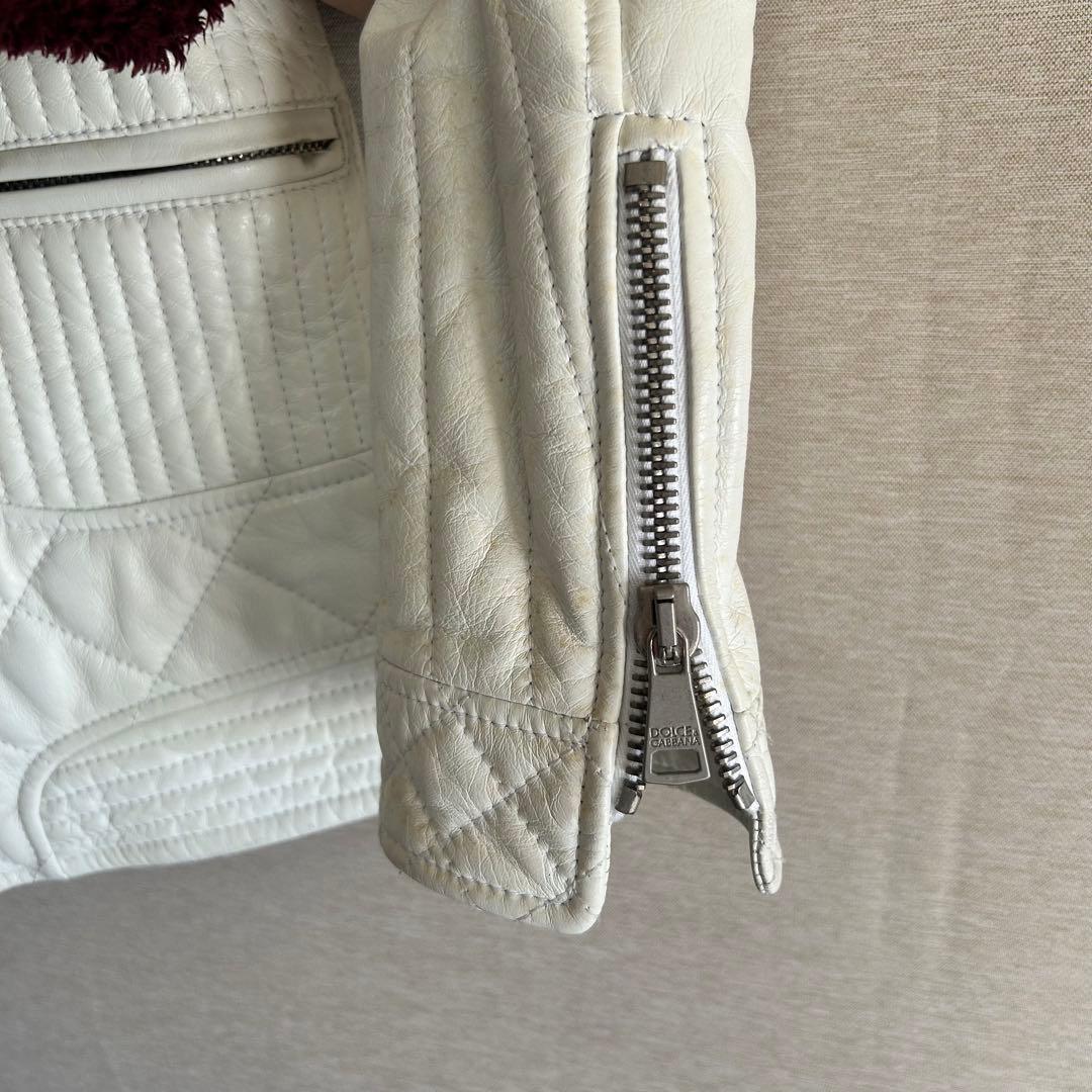 M　Dolce & Gabbana ホワイトレザーライダースジャケット