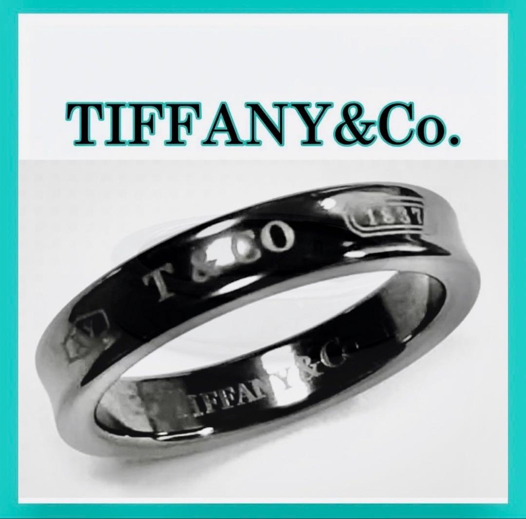 美品 ティファニー 1837 ナローリング ミッドナイト ブラックチタン6.5号