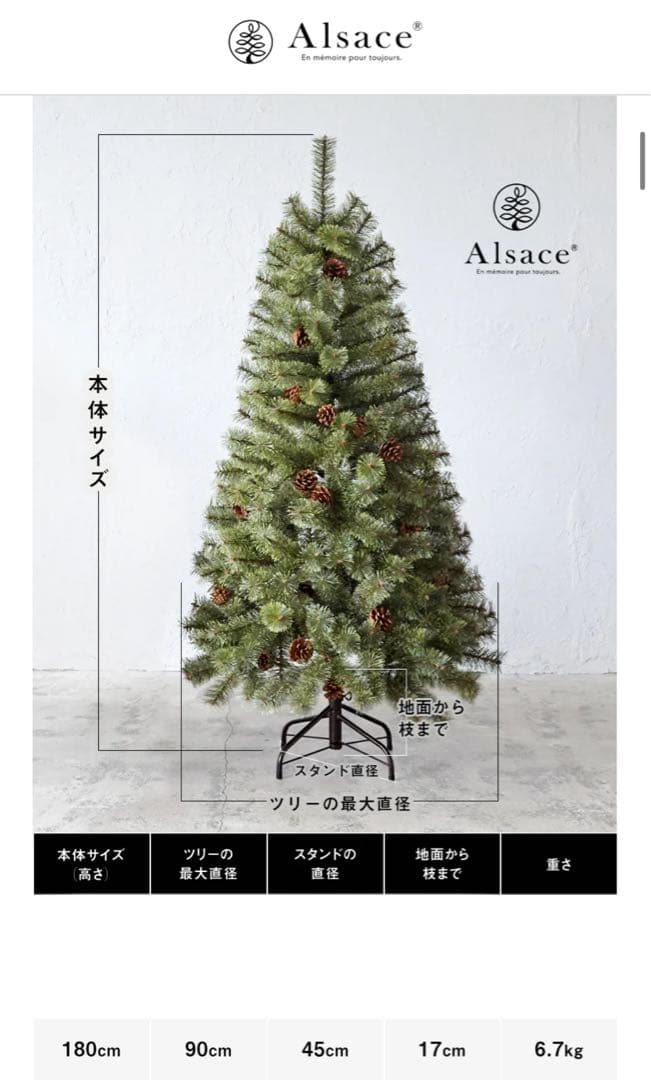 alsace tree アルザス クリスマスツリー 180cm 松ぼっくり付き!