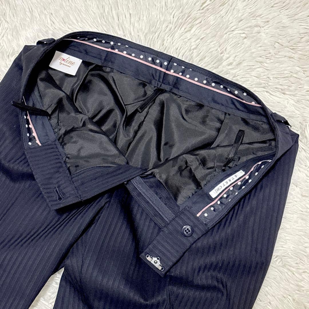 ☆新品・タグ付き☆ n♡line シルク混 パンツスーツ　ネイビー ストライプ