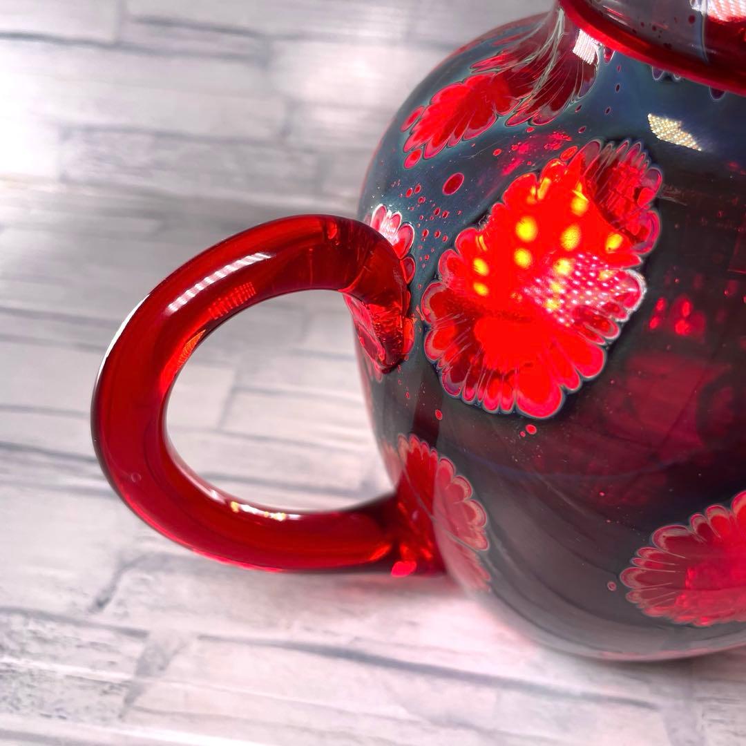 玻璃の匠　吉田 勝美 花模様 ガラス/硝子水注　茶道具　煎茶道具マルティグラス