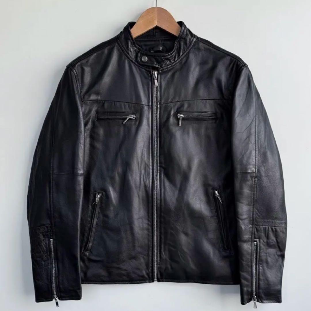 ✨️美品 本革 シングルライダース L 短丈 ブラック レザージャケット メンズ
