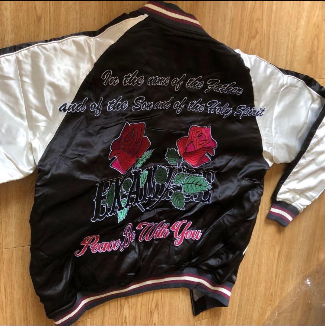 エグザンプル サテン生地 ハート・薔薇刺繍 スカジャン Lサイズ 紺