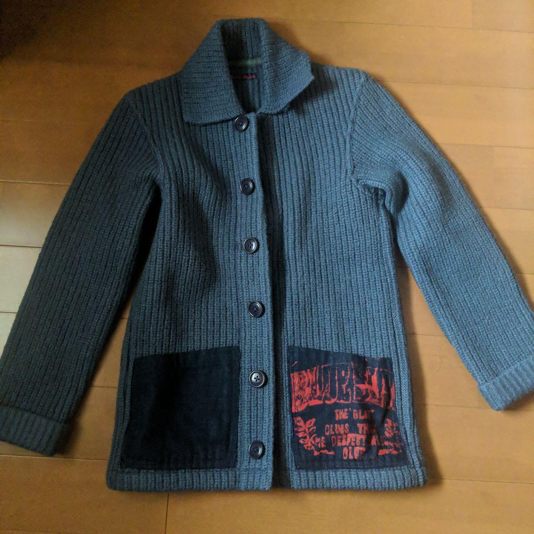 BLUE/BLUE ブルーグレー ニットカーディガン