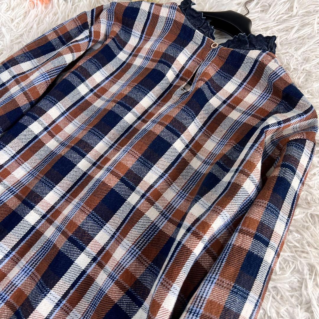 45R 藍 ざっくり ネル の フリル Tシャツ ブラウス