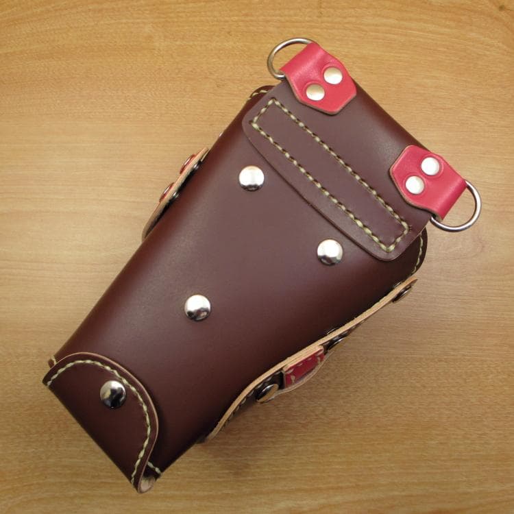 ブラウン＆レッド　６丁差し　革ベルト付　本革シザーケース　SCL-100/CBA