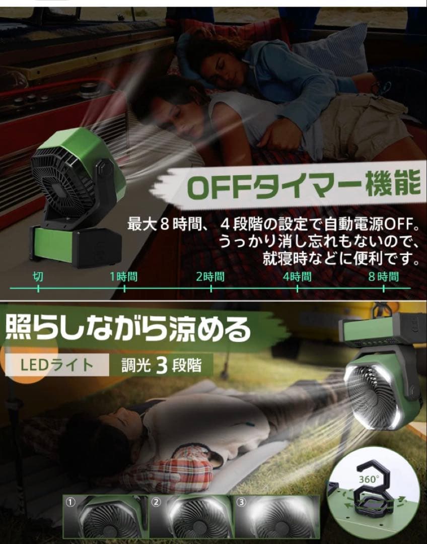 これは便利！多機能充電式扇風機 キャンプ スマホ充電可 ライト付 防災 吊り下げ