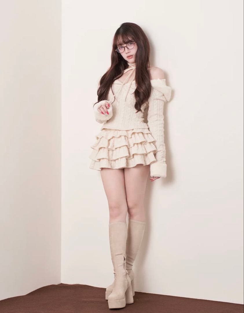 Bunnylis フーディーニットトップス×ティアードスカート