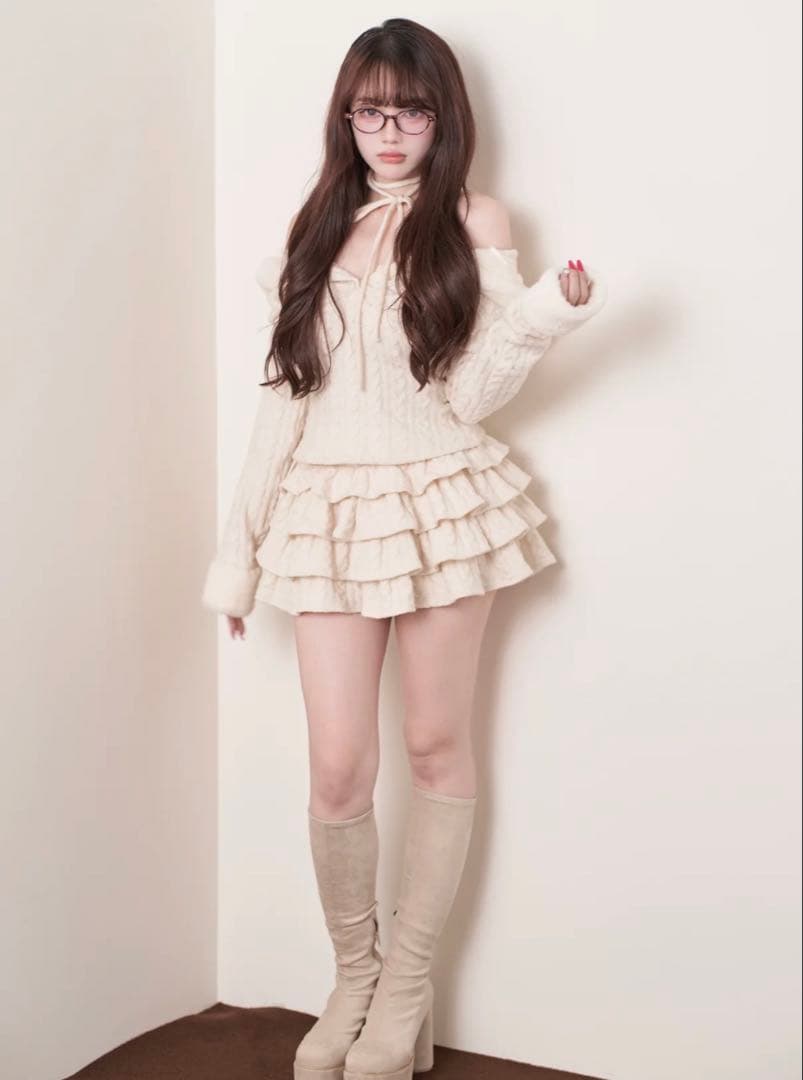 Bunnylis フーディーニットトップス×ティアードスカート