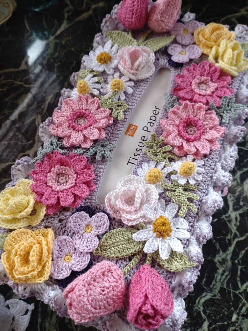 ティッシュボックスカバー かぎ編みインテリア生活道具 レース編みドイリー