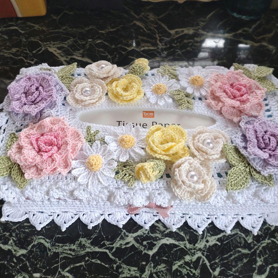 ティッシュボックスカバー かぎ編みインテリア生活道具 レース編みドイリー