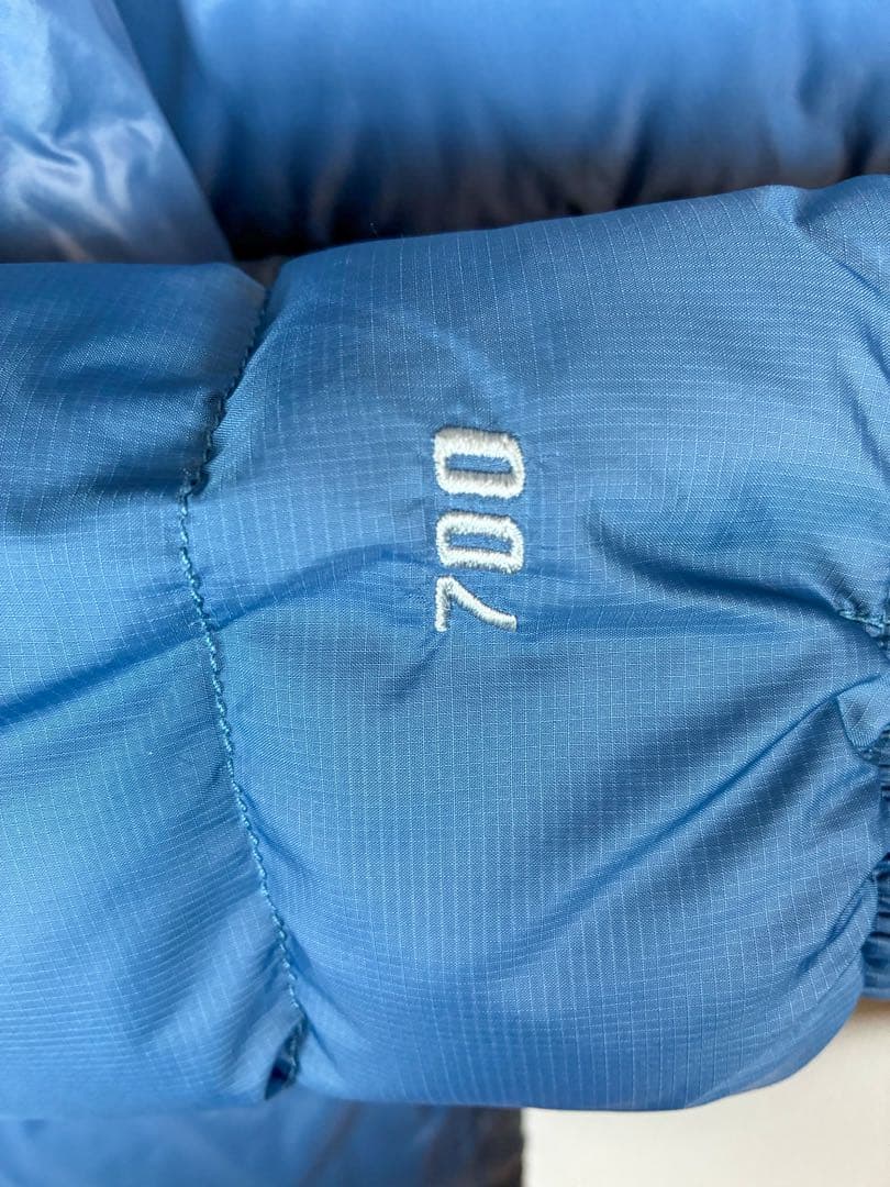 ノースフェイス ダウンジャケット ブルー×ブラウン レディースS韓国古着フード付