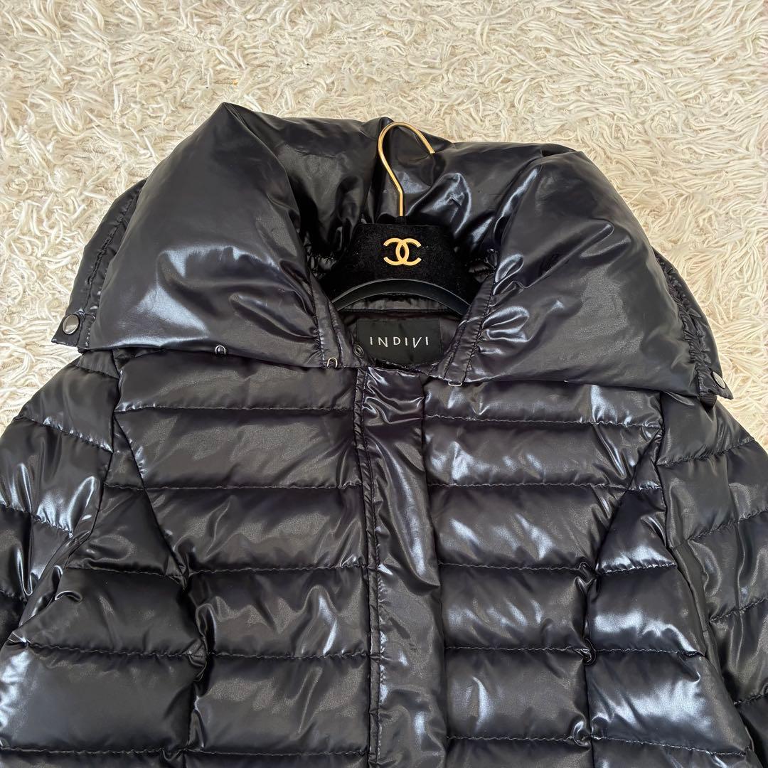 美品 INDIVI ダウンコート ビッグカラー ブラック 大きいサイズ 44