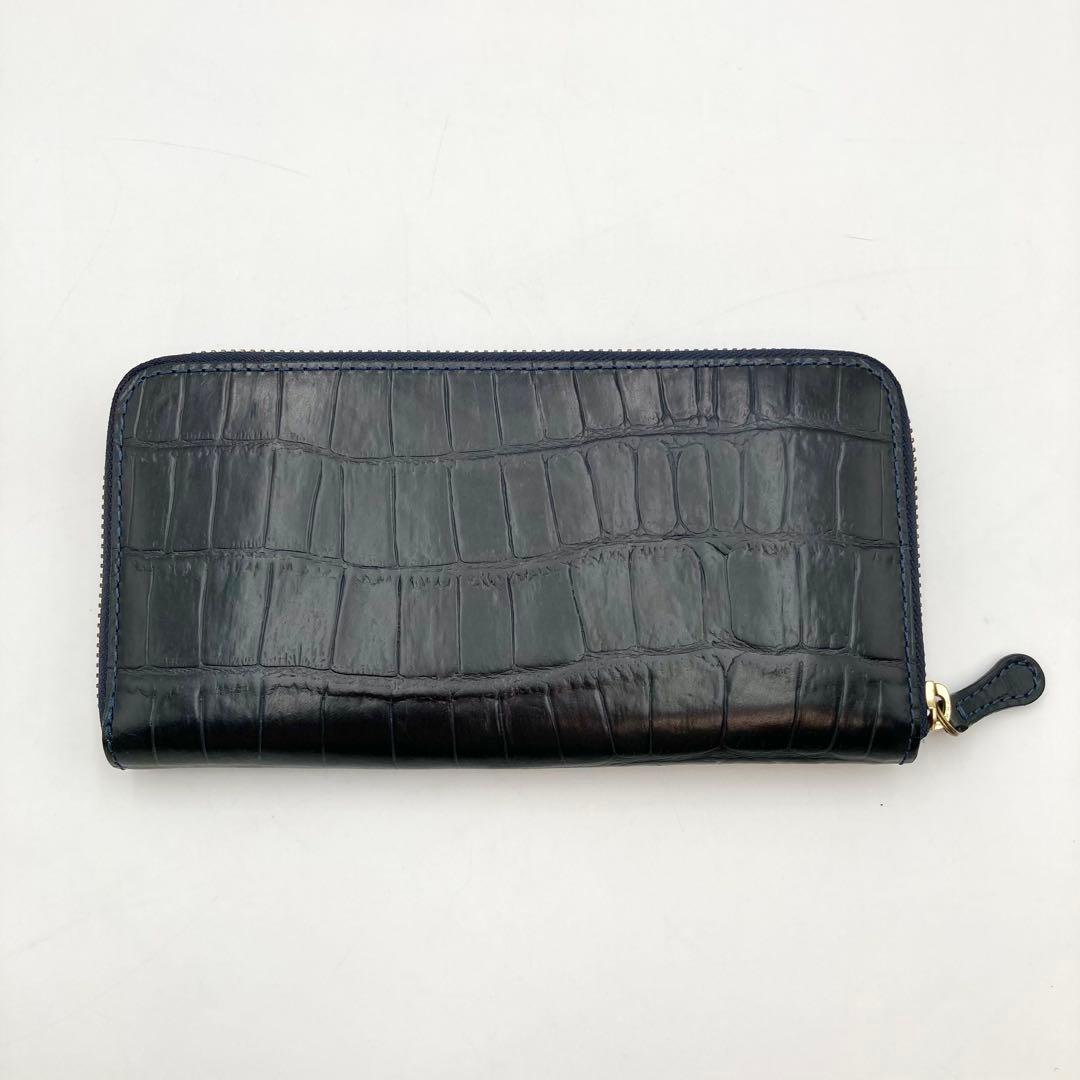 ノブさん✨Felisi 125 長財布 ラウンドジップ 紺色 クロコ型押し