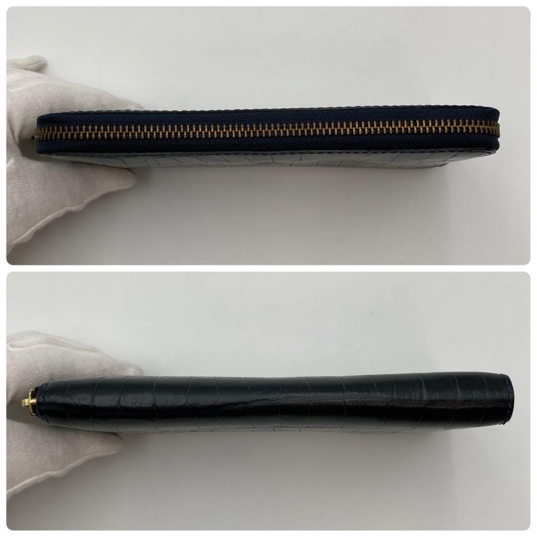 ノブさん✨Felisi 125 長財布 ラウンドジップ 紺色 クロコ型押し